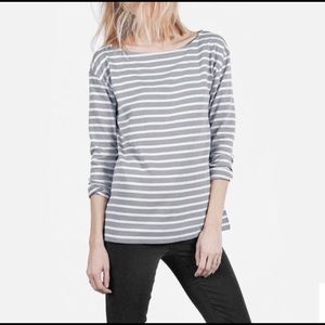 EVERLANE Gray/White Striped Heavyweight Tee M
